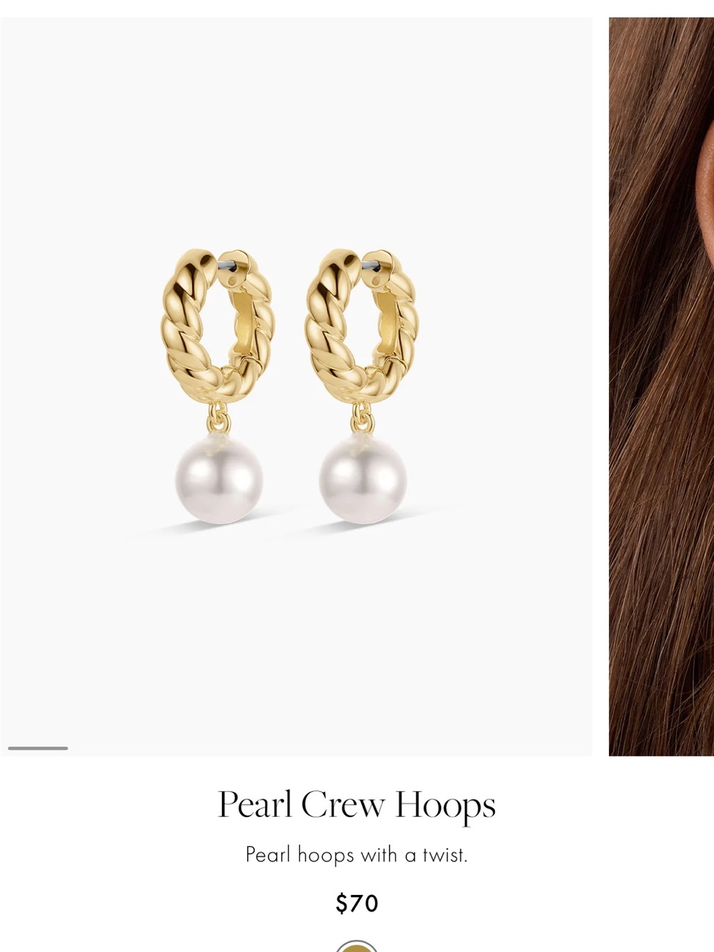 Gorjana Twisted Gold Hoop Earrings with White Pearls